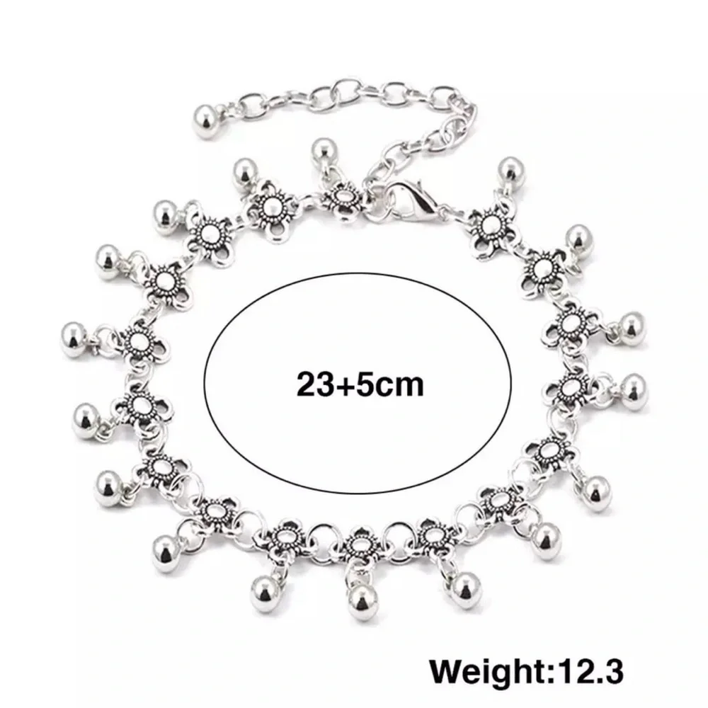 NEW Boho Flower Tassel Silver Charm Anklet